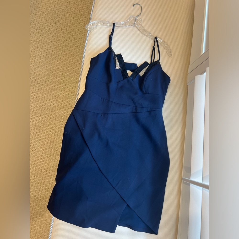 BCBGMaxAzria Blue Asymmetrical Sheath Cocktail Dress